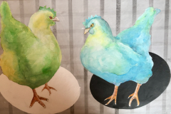 Bunte-Huehner23-Acryl-auf-Nessel46-x-30-cm