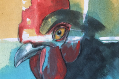 Hahn-im-Licht23-25-x-25-cm-Acryl-auf-Nessel