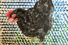 Huhn-mit-Wurm-Acryl-auf-Nessel-28-x-42-cm