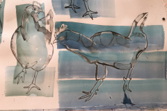 Hühner-Zyklus_Skizze Aquarell, 2023, 20x20cm, vorhanden